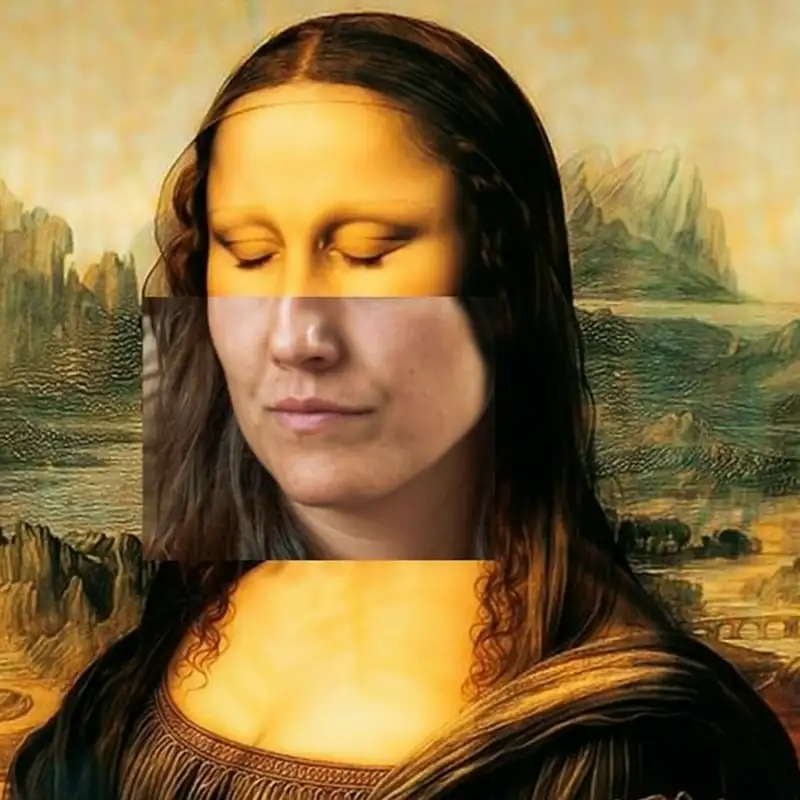 Collage de la Mona Lisa con los ojos cerrados